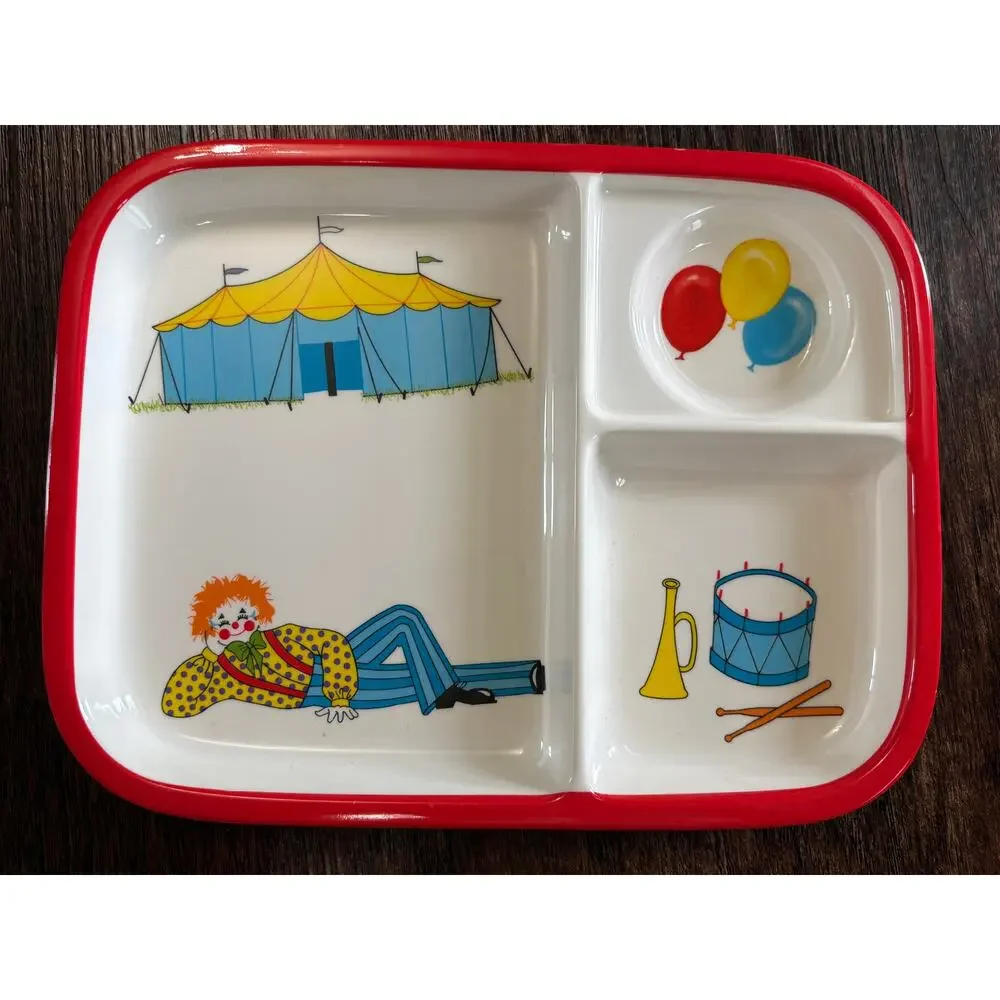 G.E.T. Vintage Melamine Circus Clown 3 Piece Kids Dinnerware Set Tray Bowl & Cup